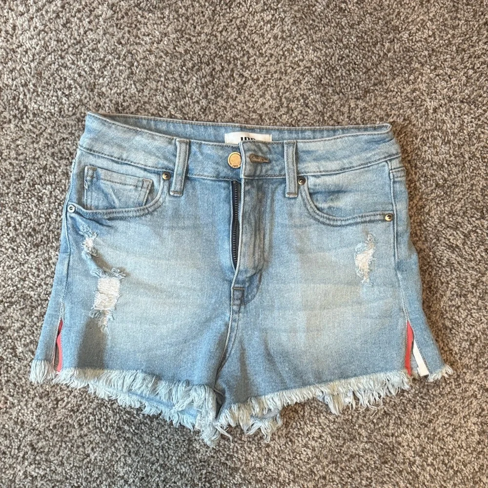 Just Black Light Blue Distressed Denim Shorts with Frayed Hem
